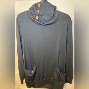 Levaca Long Sleeve Button Cowl Neck Casual Tunic Top Pockets‎ Black, L